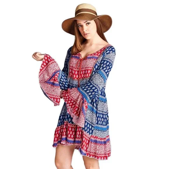Velzera | Dresses | Velzera Tassel Tie Bell Sleeve Mini Dress Blue | Poshmark Velzera | Dresses | Velzera Tassel Tie Bell Sleeve Mini Dress Blue | Poshmark